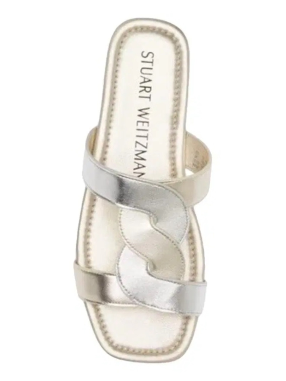 Stuart Weitzman Leather Sandal Flats Silver/Light Gold Size 7
